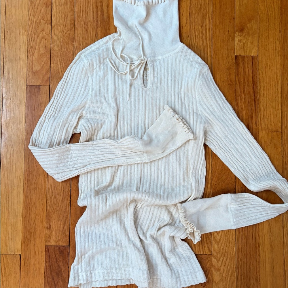 Free People Ivory Ribbed Turtleneck Sweater
